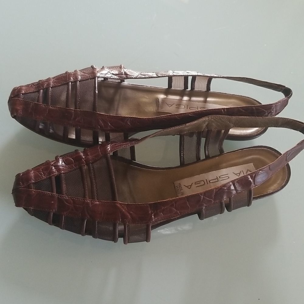 Via Spiga Croc Embossed Boho Academia Y2K Leather Flats Size 7.5
